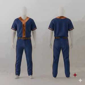 ชุดเบสบอลชาย สีน้ำเงินลายทาง เสื้อเจอร์ซีย์แขนสั้น กางเกงขายาว ระบายอากาศได้ดี ทรงปกติ ใส่ได้ทุกฤดูกาล ชุดทีม - Product Image 1