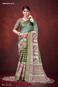 Colección de Sarees y Blusas de Seda Habotai de Poliéster de Excelente Calidad con Estampado Floral y Metálico para Festivales - Proveedor de Surat - Product Image 6