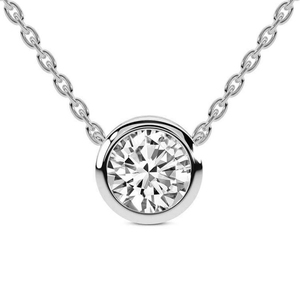Collier en or fin 10k/14k avec diamant solitaire de laboratoire taille ronde Agustina serti clos, à prix raisonnable - Product Image 1