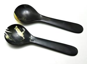 Juego de 2 servidores de ensalada de cuerno, diseño de primera calidad, hechos a mano con cuerno natural de búfalo, a un precio asequible. - Product Image 3
