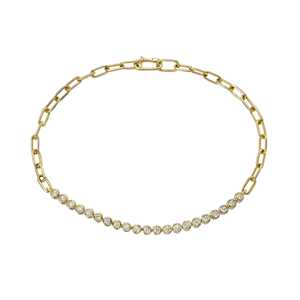 Bracelets demi-diamant demi-chaîne trombone sertis clos, en diamant de laboratoire certifié pour femme, bijoux de luxe minimalistes pour usage quotidien, 14K - Product Image 1