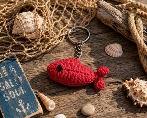 Porte-clés de voiture en crochet fait main en forme de poisson, fabriqué en Inde, en fil de coton doux, joli breloque à suspendre pour voiture, décoration intérieure, cadeau à vendre - Product Image 2