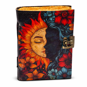 NEW ERA Leather Hardcover <b>Diary</b> Sun Moon Floral Art UV Printed Sewn Binding Antique Deckle Edge Vintage Paper Journal 100 Sheets - Product Image 1
