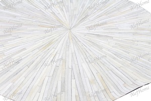 Handmade White Cowhide Round <b>Mat</b> Modern Striped Leather Rug for Camping & <b>Indoor</b> Decor - Product Image 3