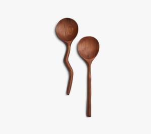 Juego de cucharas de madera natural con espátula, cuchara volteadora y cuchara para servir, utensilios de cocina. - Product Image 1