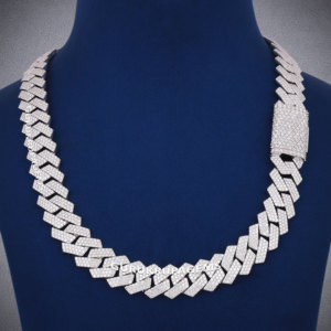 A <b>box</b> cut hip hop 14kt white gold round lab grown diamond custom heavy look cuban unisex <b>chain</b> diamonds tester pass diamond bail - Product Image 1