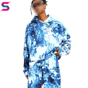 Blue <b>Tie</b> <b>Dye</b> Loose Fit Regular Street Wear Printed Good Supplier Breathable Adult Wear Lightweight Polyester Cotton Tracksuits - Product Image 3