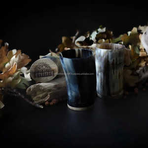 Personalizado exquisito Vintage oso bebiendo Koi taza hecha a mano cuerno Natural corto antiguo tallado estilo Animal negocio perfecto - Product Image 2