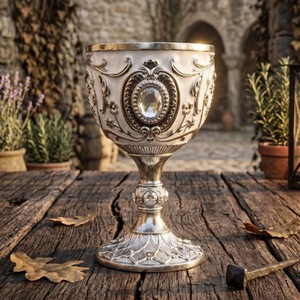 Vintage Embossed Metal <b>Goblet</b> With Crystal Inlay Round Stemmed Wine <b>Glass</b> For Wedding Occasion Handmade Stainless Steel - Product Image 5