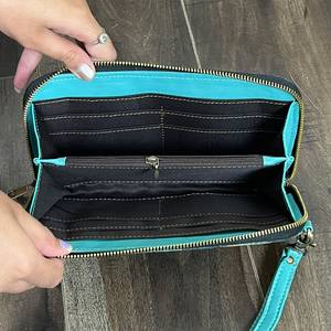 Hot Selling Checkered With SunFlower Design Genuine Hand Tooled Leather <b>Zipper</b> Pattern Purse For Women's Everyday Use <b>Wallet</b> - Product Image 5