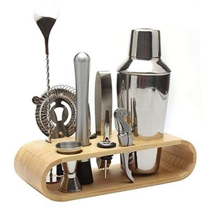 Juego de herramientas portátiles de acero inoxidable para barman con soporte de madera para fiestas, juego completo de herramientas para barra de cócteles - Product Image 3