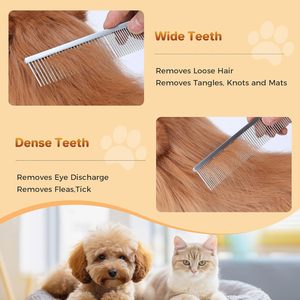 Râteau démêlant professionnel pour animaux de compagnie, 12 dents larges en acier inoxydable, peigne pour chien et chat, poignée antidérapante, sûr - Product Image 6