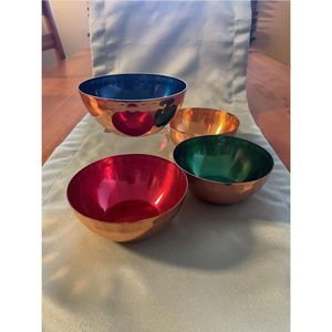 Juego de Tazones de Cobre Esmaltado Estilo Vintage, Tazones para Aperitivos de Metal con Interior Multicolor, Tazón para Servir de Cobre, Hecho a Mano, Decoración para Mesa del Hogar - Product Image 1
