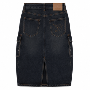 Falda Cargo Vaquera Vintage para Mujer Y2K, Cintura Alta, Índigo Oscuro, Midi, Estilo Urbano, con Bolsillos y Cierre de Botones, para Todas las Estaciones - Product Image 2