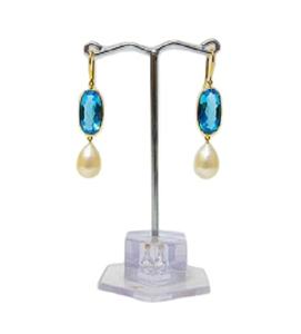 Pendientes de gota de Topacio Azul suizo y Perla de lujo para mujer, pendientes hechos a mano de diseñador de oro puro de 18K, joyería fina OEM - Product Image 2