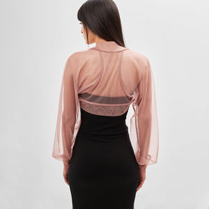 Bolero de malla elegante y glamuroso para mujer, de manga larga, corto, liso, informal, con diseño frontal personalizado, top corto de malla para mujer - Product Image 2