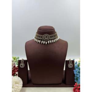 Indian Ethnic Gold Plated Bridal Choker Necklace & Earring Set-Luxury Victorian Style - Product Image 6