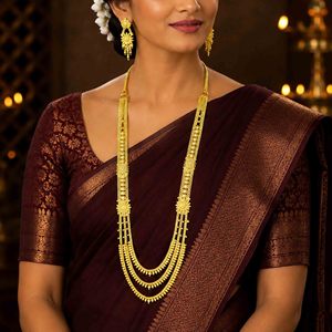 Wholesale 14K18K24K Micron Gold Plated Rani Haar Set 3-Layer Mesh Chain Necklaces with <b>Floral</b> Panels Traditional Bridal Jewelry - Product Image 2