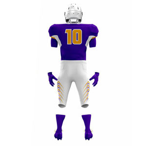 Custom American Football Uniform Purple <b>White</b> Sublimated Jersey Pants Gloves <b>Socks</b> Set <b>Men</b> Adult All Seasons Moisture Wicking - Product Image 3