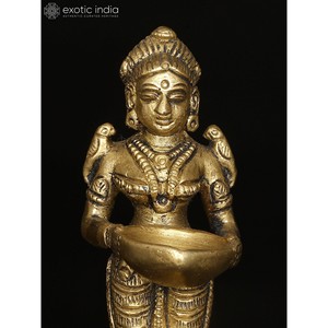 Hecho a mano 4 \ "pequeña estatua de latón profundo Lakshmi artículo de escultura India - Product Image 4