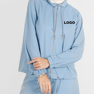Robe longue en crêpe unie respirante à manches longues et col droit pour femme, tenue formelle islamique - Product Image 6