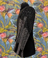 Costume Jodhpuri Royal Scintillant Galaxie avec Blazer à Motif d'Oiseau 3D sur l'Épaule, Dégradé de Paillettes Gunmetal sur Base Lachka