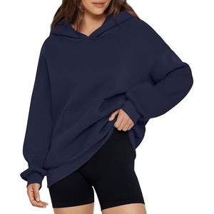 Sweat-shirt à capuche oversize pour femme, 100% coton molletonné, manches longues, poches, design asymétrique, hiver, devant court - Product Image 2