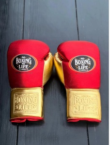 Best Quality No Boxing No Life Red & Gold Real Cowhide <b>Leather</b> MMA Training Boxing Gloves Lace-Up Lightweight Customized Unisex - Product Image 4