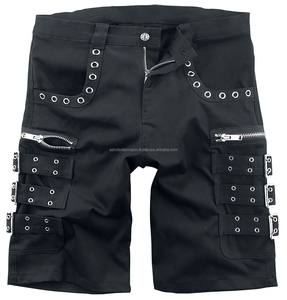 Pantalones Cortos Cargo Negros para Hombre, Cintura Media, Cierre de Cremallera, con Múltiples Bolsillos, Estilo Motero, Tejido 100% Algodón - Product Image 1
