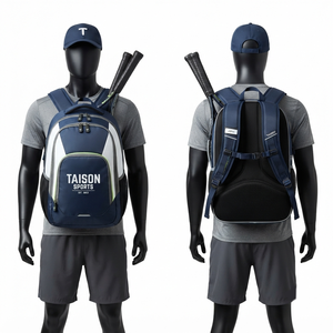Premium TAISON SPORTS 300 GSM 600D PU Tennis <b>Bag</b> <b>Navy</b> White Panel Sports Backpack 30-40L Custom Logo Print - Product Image 1