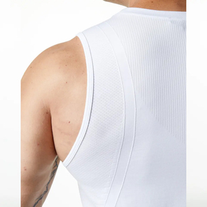 Camisetas sin mangas deportivas para hombre, ajustadas, sin costuras, blancas, elásticas, para entrenamiento. - Product Image 6