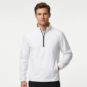 <b>Men's</b> <b>White</b> Quarter Zip Pullover <b>Sweatshirt</b> Regular Fit Stand Collar Breathable Knitted Polyester Casual Spring Wear - Product Image 5