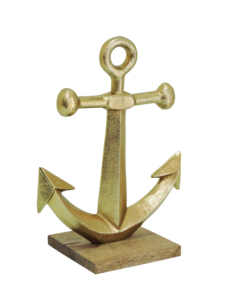 Sculpture d'ancre en aluminium doré sur base en bois, décoration nautique, statue d'ancre de bateau, décoration pour la maison ou le bureau - Product Image 3