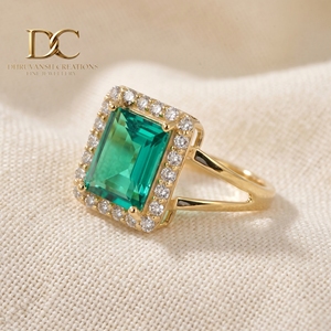 แหวนทองคำแท้ 9k ดีไซน์หรูหรา ประดับมรกตและเพชรจากห้องปฏิบัติการ - Product Image 4