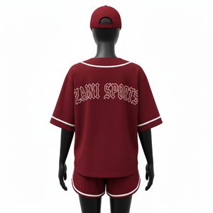 Women baseball short set high quality polyester mesh fabric gsm lightweight <b>maroon</b> jersey shorts custom embroidery Women's Sets - Product Image 2