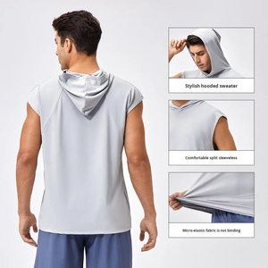 Men Sleeveless Hooded Tank <b>Top</b> Cotton Gym Fitness Muscle Stringer Vest Breathable Workout Training Hoodie OEM Wholesale - Product Image 3
