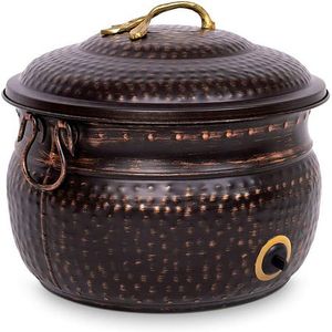 Pot de rangement pour tuyau d'arrosage en bronze antique martelé avec couvercle et anneaux latéraux, organiseur extérieur - Product Image 1