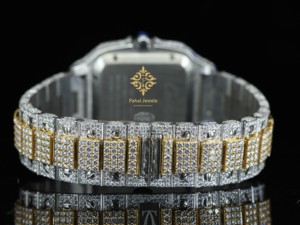 นาฬิกาข้อมือผู้ชาย Pahal Jewels หรูหรา ระบบออโตเมติก ประดับเพชร ตัวเรือนทรงสี่เหลี่ยม สายสแตนเลส แสดงวันที่ หน้าปัดอนาล็อก - Product Image 4