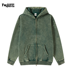 Sudadera con capucha y cremallera Twill Sports, verde lavado, de algodón polar, personalizada, con lavado ácido vintage para hombre, invierno 2026 - Product Image 1