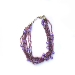 Elegant Women's Purple Crochet Glass Beaded <b>Necklace</b> With Amethyst Pearls Party <b>Statement</b> Jewelry at Wholesale Price - Product Image 2