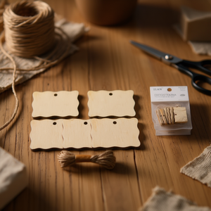 Etichette in Legno Ilan 0,5x5cm con Bordo Ondulato e Corda di Iuta, Set da 6 Pezzi per Indumenti - Product Image 2