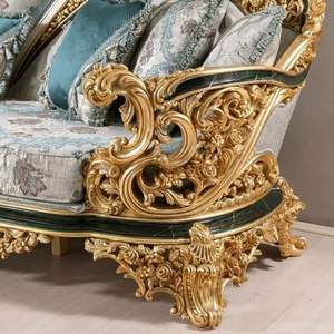 Table basse et canapé-lit Emma de luxe en bois d'acajou sculpté, style européen, finition dorée, en forme de L, avec éponge, pour salon - Product Image 2