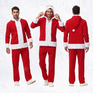 Traje de Santa Claus Premium, Abrigo Rojo de Felpa, Pantalones, Gorro, Cinturón, Barba, Guantes y Cubrecalzados para Fiestas Navideñas - Product Image 1