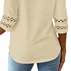 Camisa Casual de Mujer, Manga Tres Cuartos, Cuello Redondo, Corte Regular, Detalle de Encaje, Ropa Elegante para el Día a Día, 100% Algodón Suave - Product Image 5