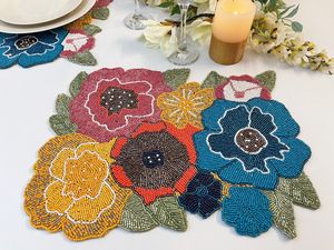 Beautiful Handmade <b>Beaded</b> <b>Placemats</b> Intricate Embroidery Dining Table Accessories for Home Kitchen Party and Celebration - Product Image 6