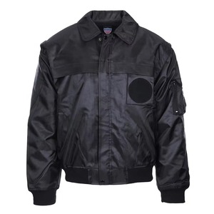 Black Winter Unisex Security Guard Bomber <b>Jacket</b> Coated Casual Stand Front Polyester/Cotton/Nylon Material Liner Zip-off Sleeves - Product Image 4