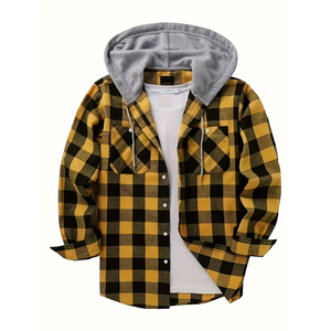 High Quality <b>Flannel</b> <b>Jacket</b> For Adult Black Yellow Box Printed Warm Outdoor And Casual Winter Wear Fashion Soft <b>Flannel</b> Coat - Product Image 3