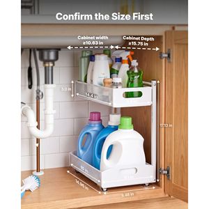 <b>Under</b> <b>Sink</b> Organizer 2 Pack 2 Tier Pull Out Cabinet Shelf with 4 Level Height Adjustment Metal Slide Kitchen <b>Storage</b> - Product Image 2