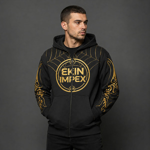 Sudadera con capucha premium con cremallera y estampado de telaraña y llamas, estilo urbano, de forro polar grueso para hombre - Product Image 3