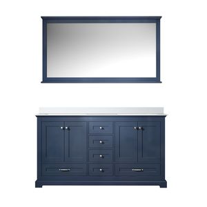 Navy Blue 60 In. W X 22 In. D Double Bath <b>Vanity</b> with 58 In. White Quartz Top and <b>Mirror</b> Bathroom <b>Vanities</b> - Product Image 1